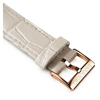 Watch strap, 16 mm (0.63") width, Leather with stitching, Gray, Rose gold-tone finish by SWAROVSKI