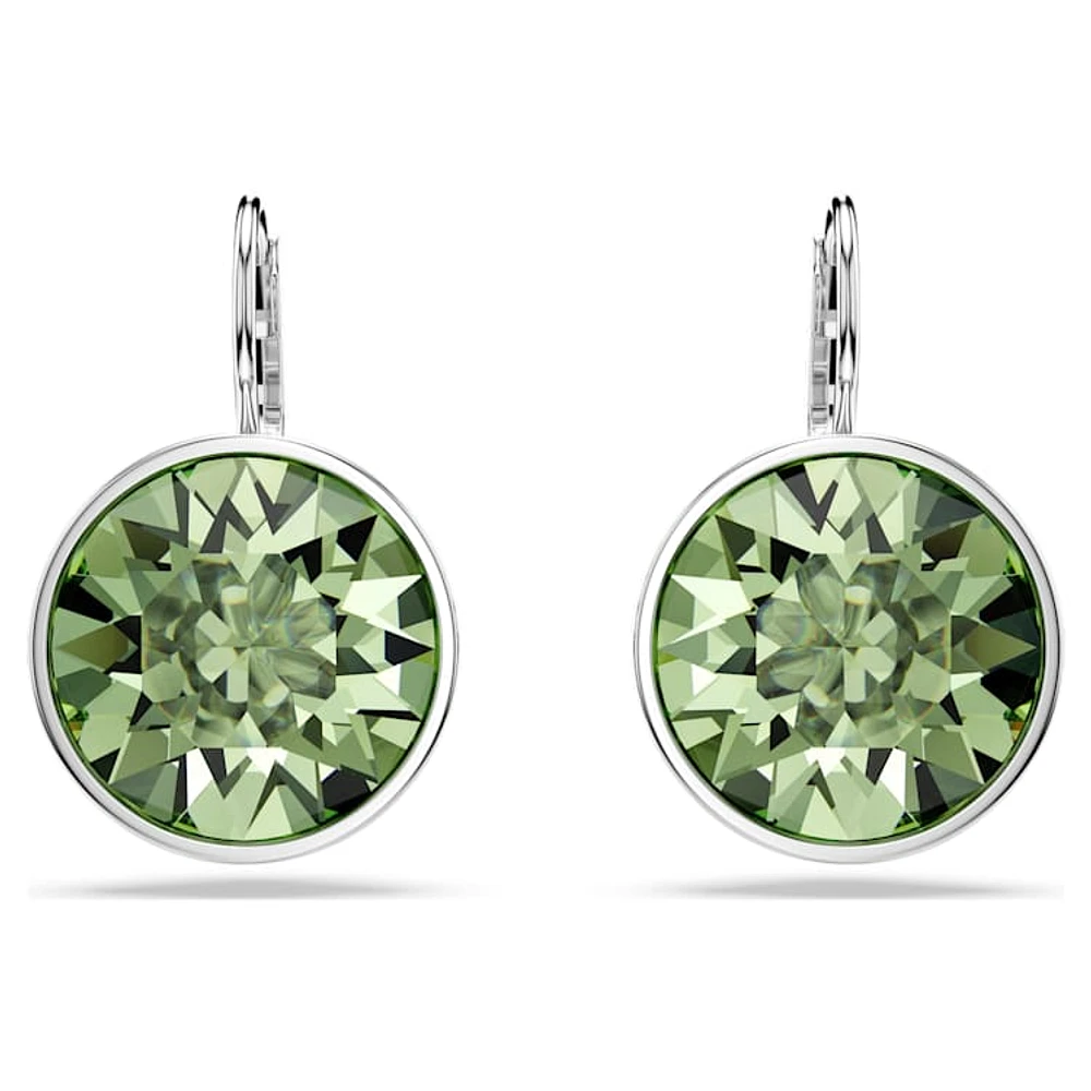 Bella drop earrings, Round cut, Green, Rhodium plated by SWAROVSKI