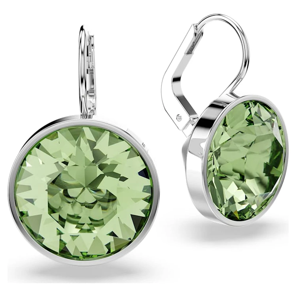 Bella drop earrings, Round cut, Green, Rhodium plated by SWAROVSKI