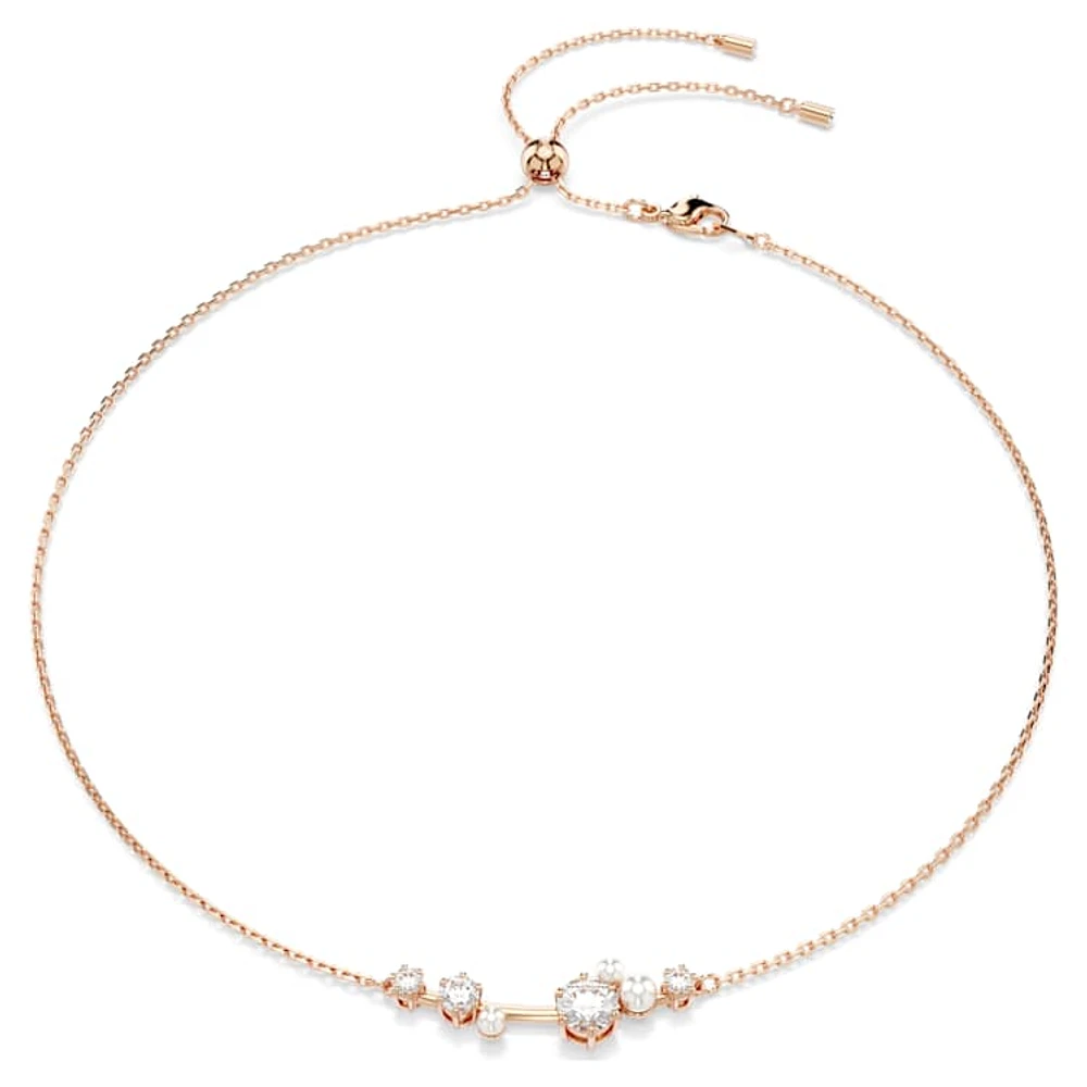 Constella necklace, Crystal pearl, Round cuts, White