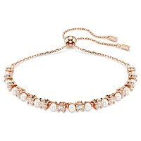 Matrix Tennis bracelet, Crystal pearl, Round cuts, White, Rose gold-tone plated by SWAROVSKI