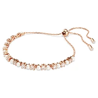 Matrix Tennis bracelet, Crystal pearl, Round cuts, White, Rose gold-tone plated by SWAROVSKI