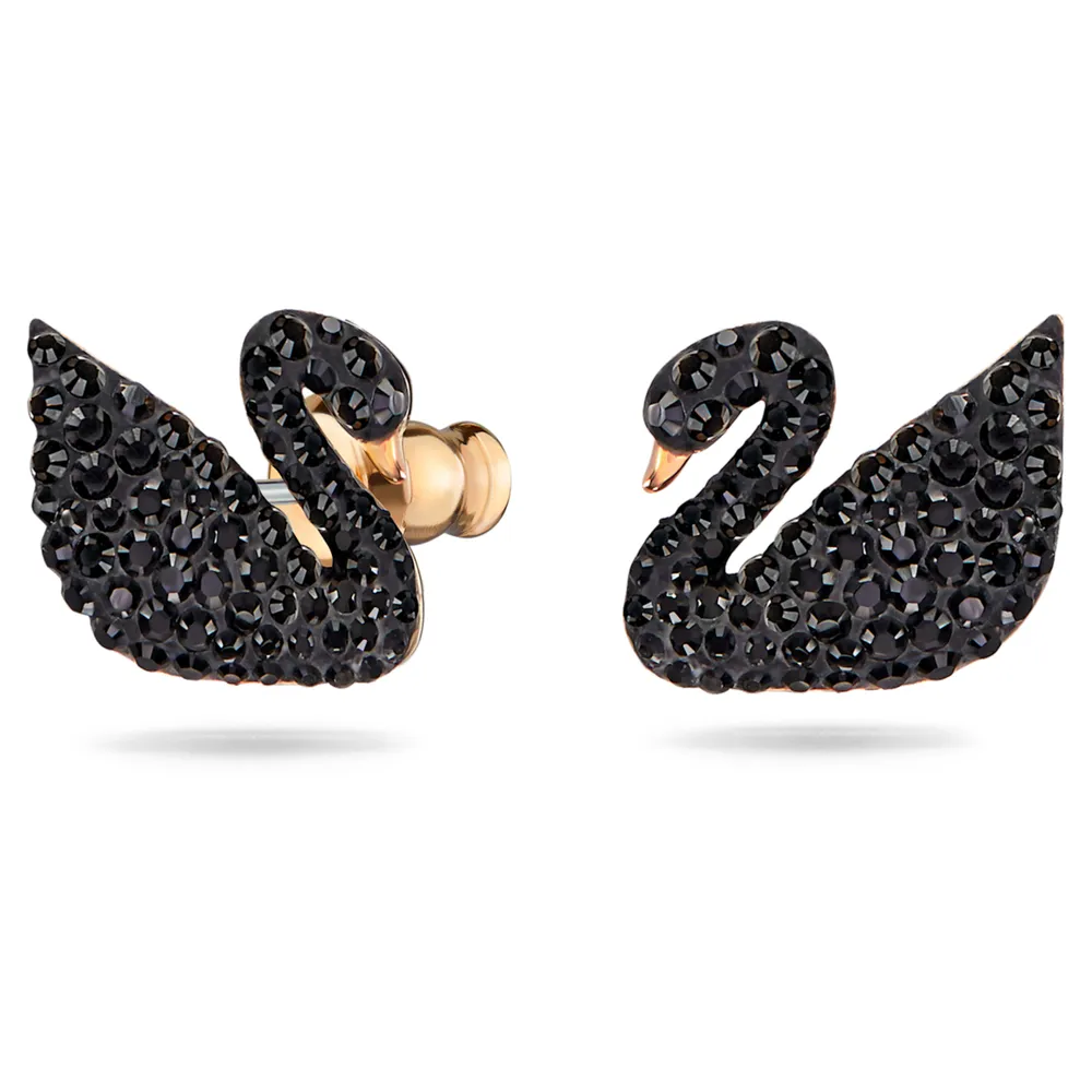 Swarovski Iconic Swan earring jackets, Swan, Black, Rose gold-tone plated by SWAROVSKI