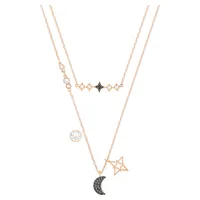Swarovski Symbolic necklace, Set (2), Moon and star, Black, Rose gold-tone plated by SWAROVSKI
