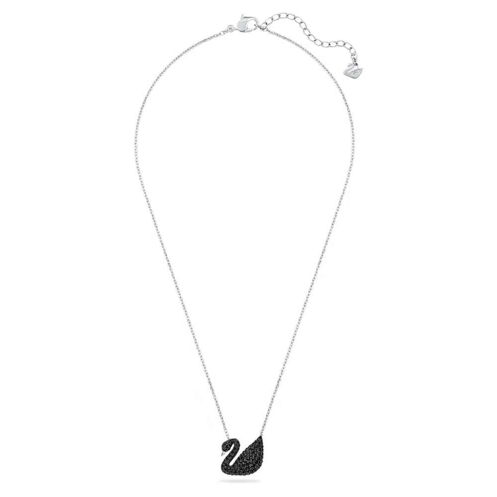 Swarovski Iconic Swan pendant, Swan, Black, Rhodium plated by SWAROVSKI