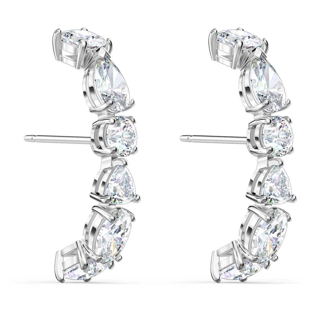 Tennis Deluxe ear cuffs, Mixed cuts, White, Rhodium plated by SWAROVSKI
