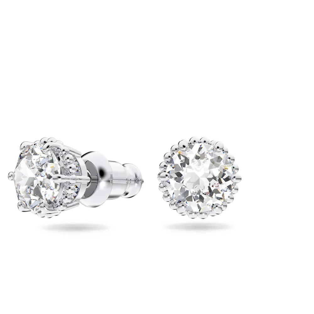 Constella stud earrings, Round cut, White, Rhodium plated