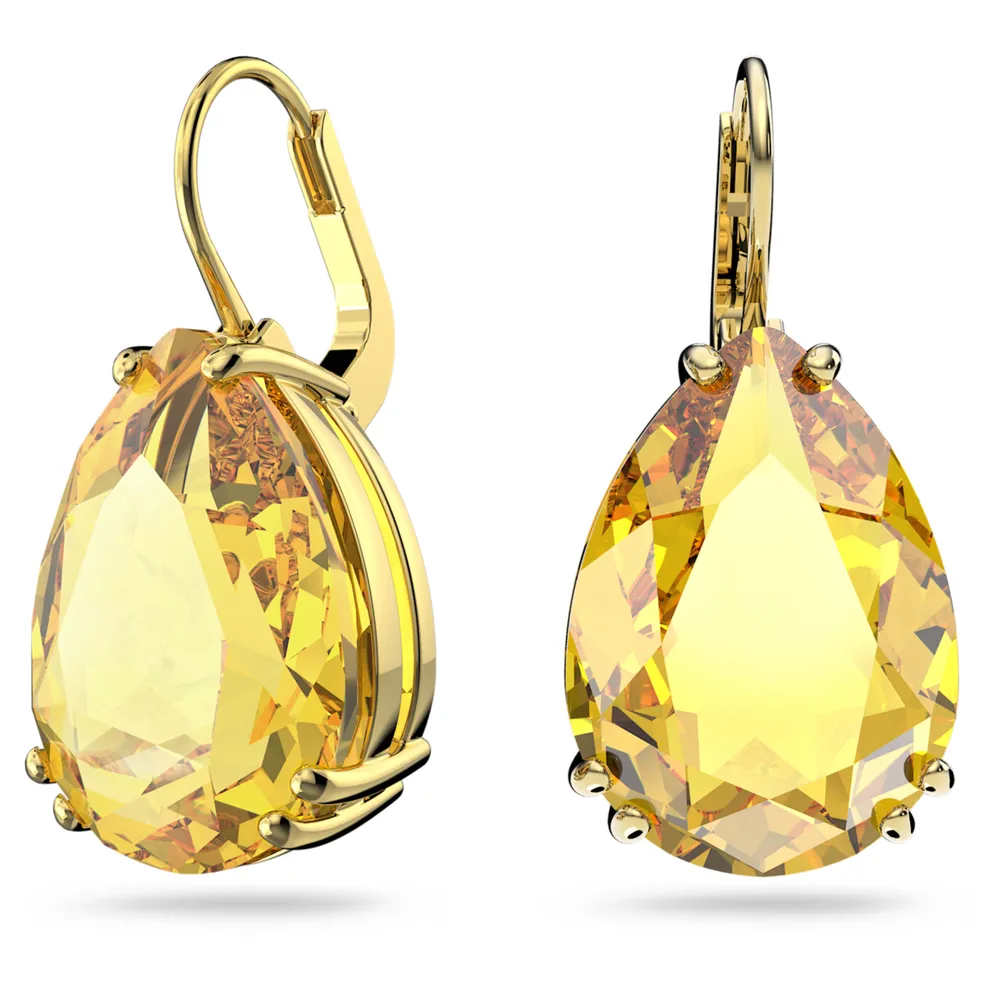 Millenia drop earrings, Pear cut, Yellow, Gold-tone plated by SWAROVSKI