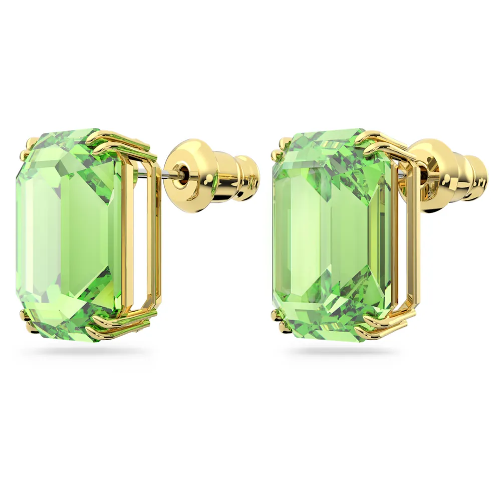 Millenia stud earrings, Octagon cut, Green, Gold-tone plated by SWAROVSKI