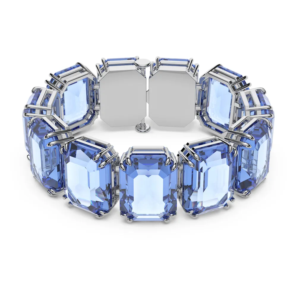 Millenia bracelet, Oversized crystals, Octagon cut, Blue, Rhodium plated by SWAROVSKI