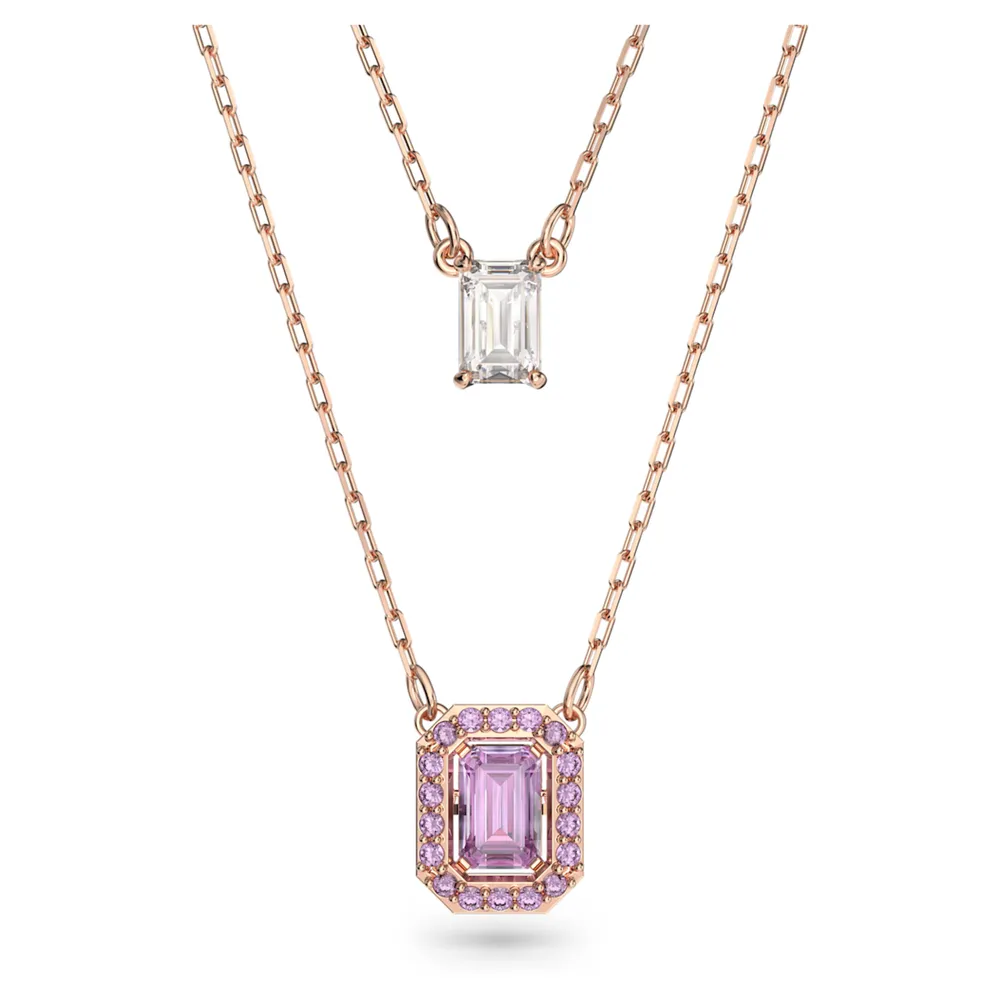 Millenia layered necklace, Octagon cut, Purple, Rose gold-tone plated by SWAROVSKI