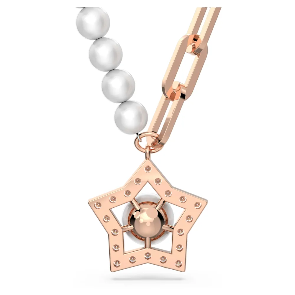 Stella necklace, Star, White, Rose gold-tone plated by SWAROVSKI