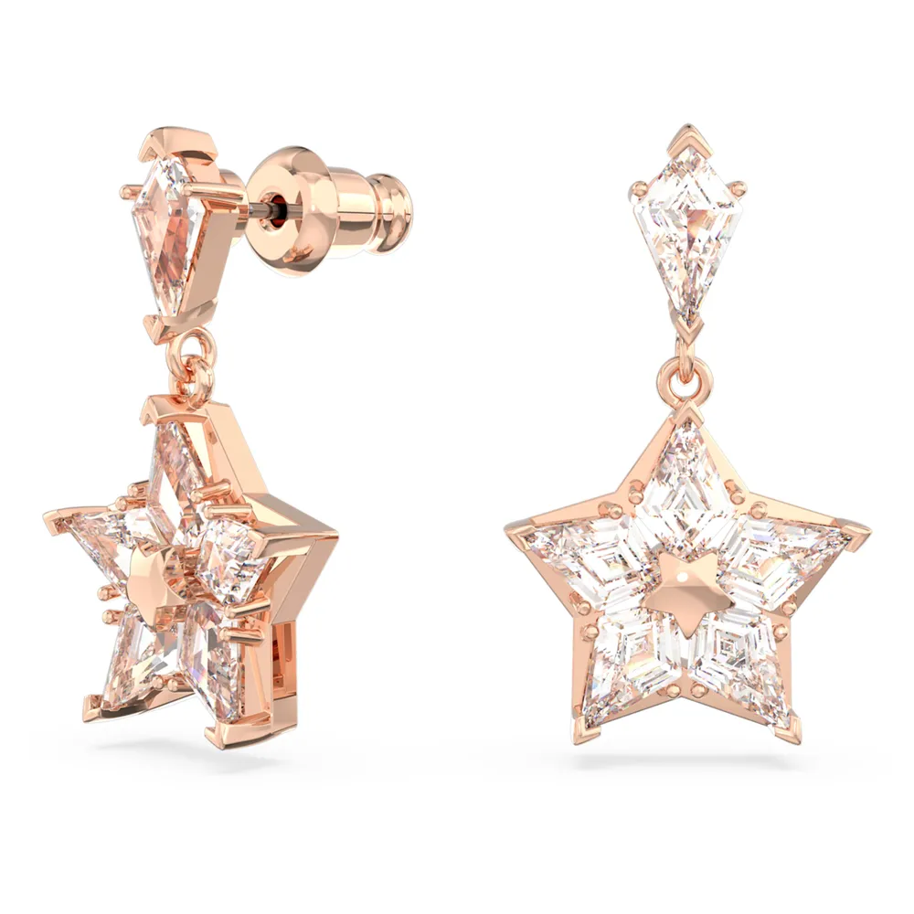 Stella drop earrings, Kite cut, Star, White, Rose gold-tone plated by SWAROVSKI
