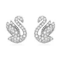 Swarovski Iconic Swan stud earrings, Swan, White, Rhodium plated by SWAROVSKI