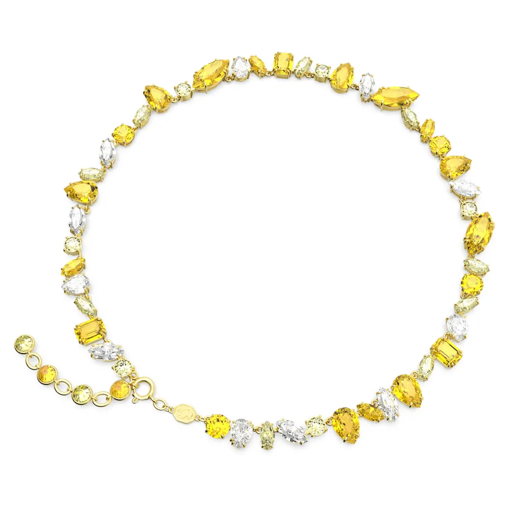 Gema necklace, Mixed cuts, Yellow, Gold-tone plated by SWAROVSKI