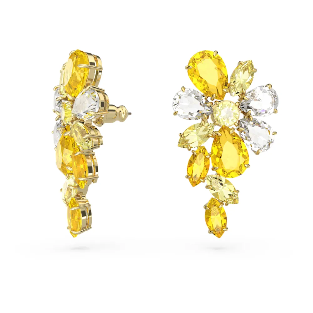 Gema drop earrings, Mixed cuts, Flower, Yellow, Gold-tone plated by SWAROVSKI