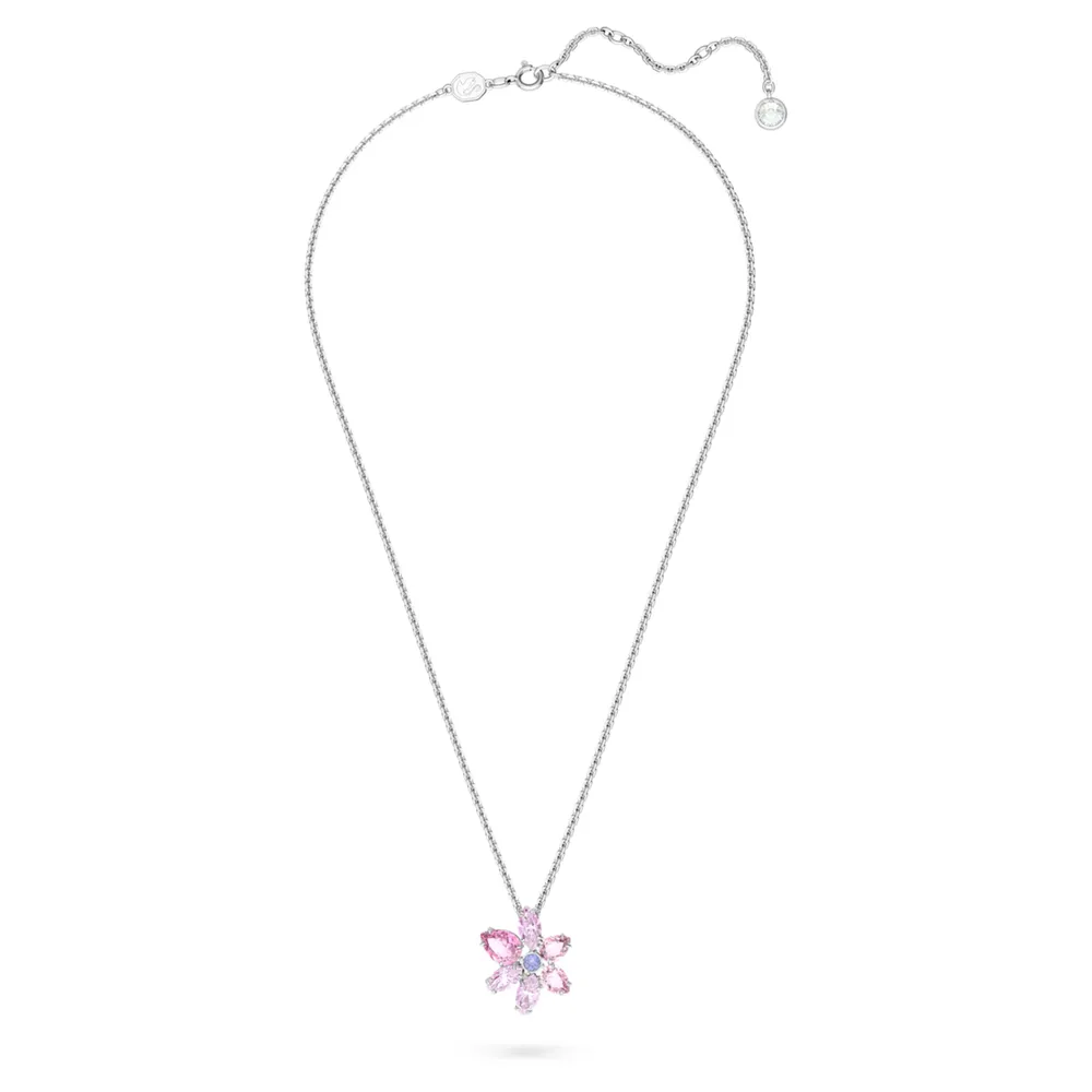 Gema pendant, Mixed cuts, Flower, Pink, Rhodium plated by SWAROVSKI
