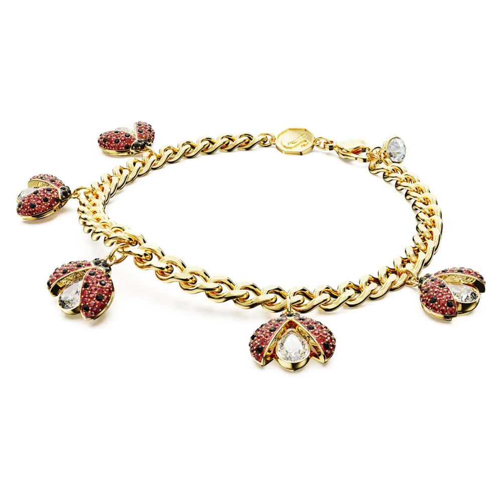 Idyllia bracelet, Ladybug, Red, Gold-tone plated by SWAROVSKI
