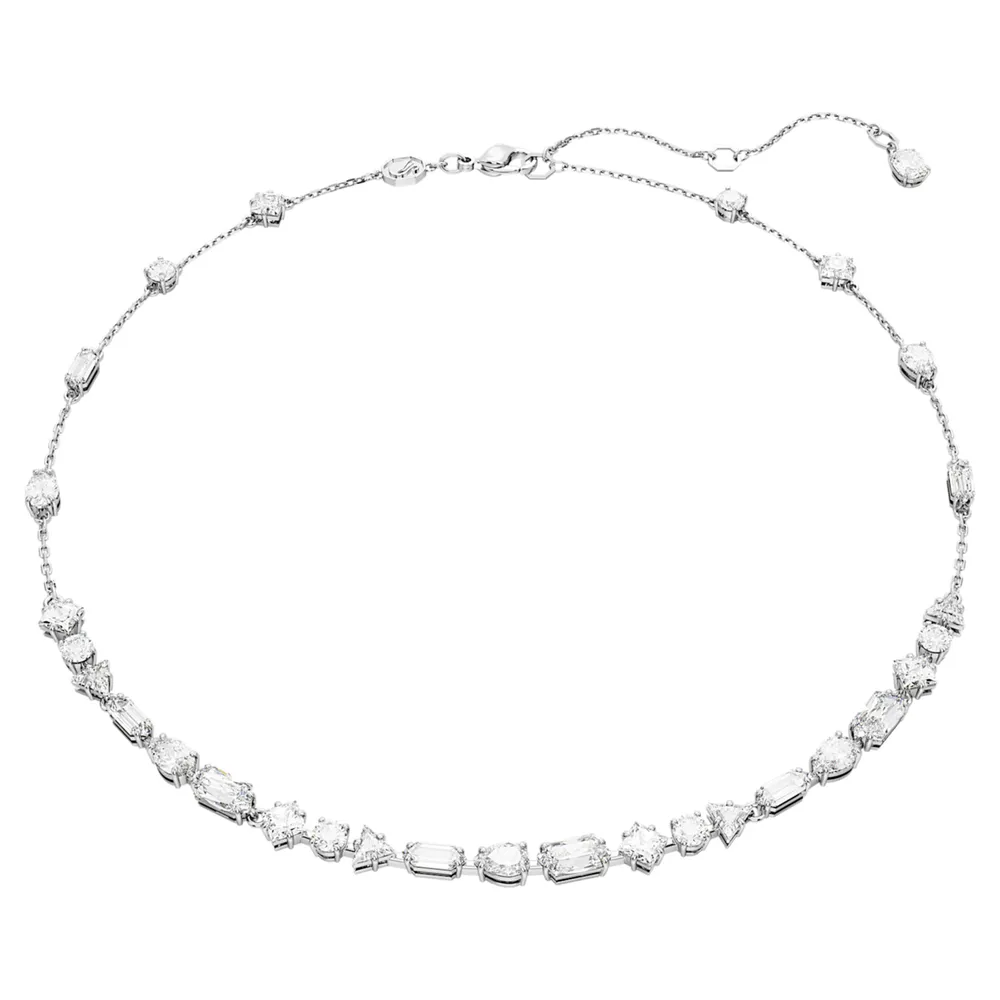 Mesmera Y necklace, Mixed cuts, White, Rhodium plated