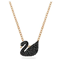 Swan pendant, Swan, Black, Rose gold-tone plated by SWAROVSKI