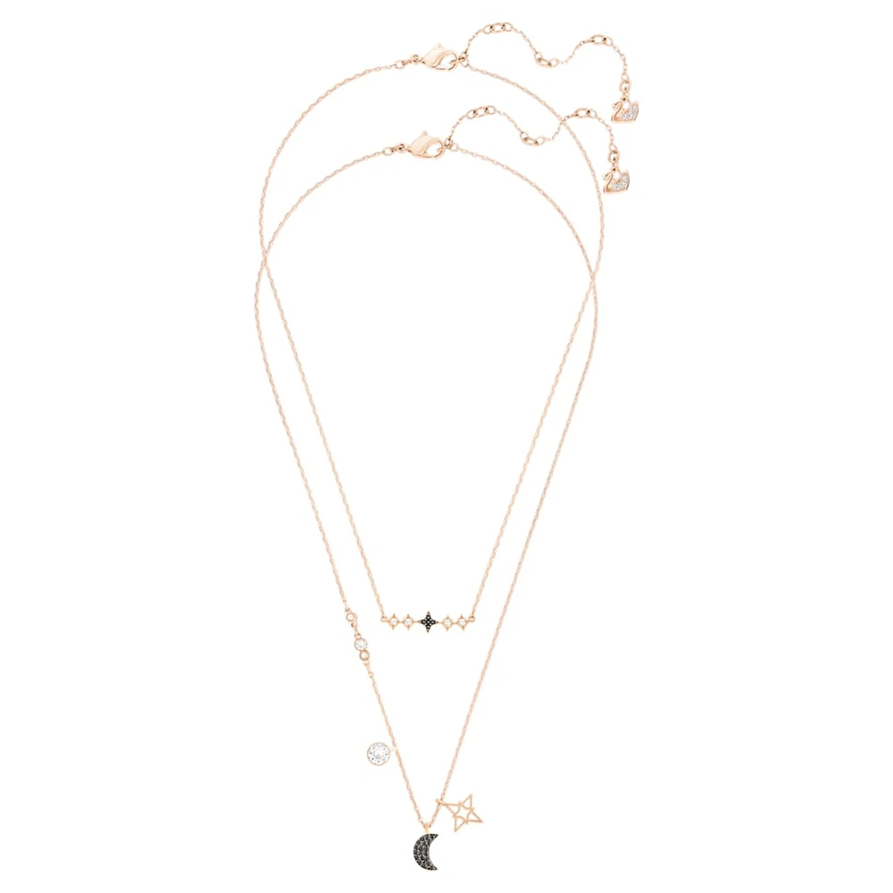 Symbolica necklace, Set (2), Moon and star, Black, Rose gold-tone plated by SWAROVSKI