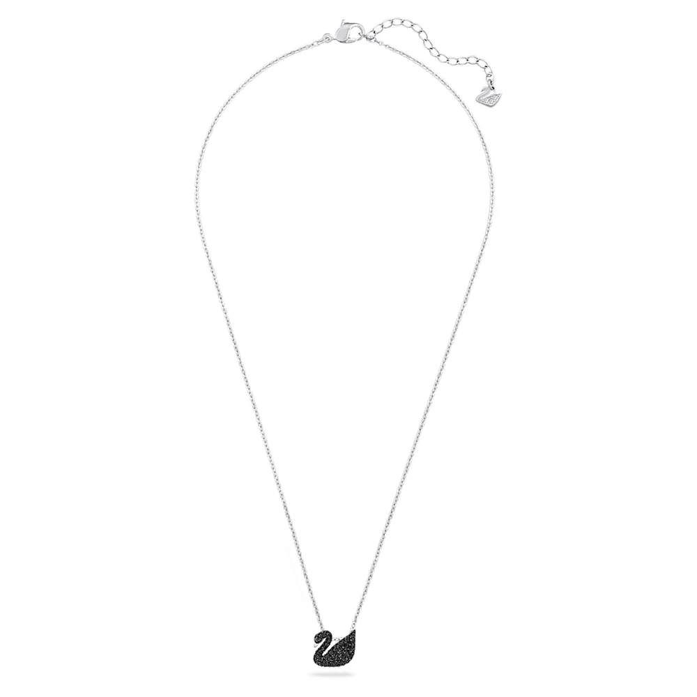 Swan pendant, Swan, Small, Black, Rhodium plated by SWAROVSKI