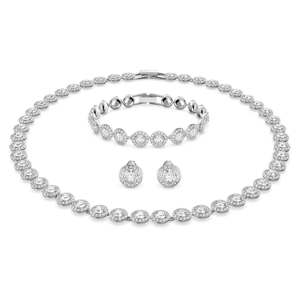 Una Angelic set, Round cut, White, Rhodium plated by SWAROVSKI