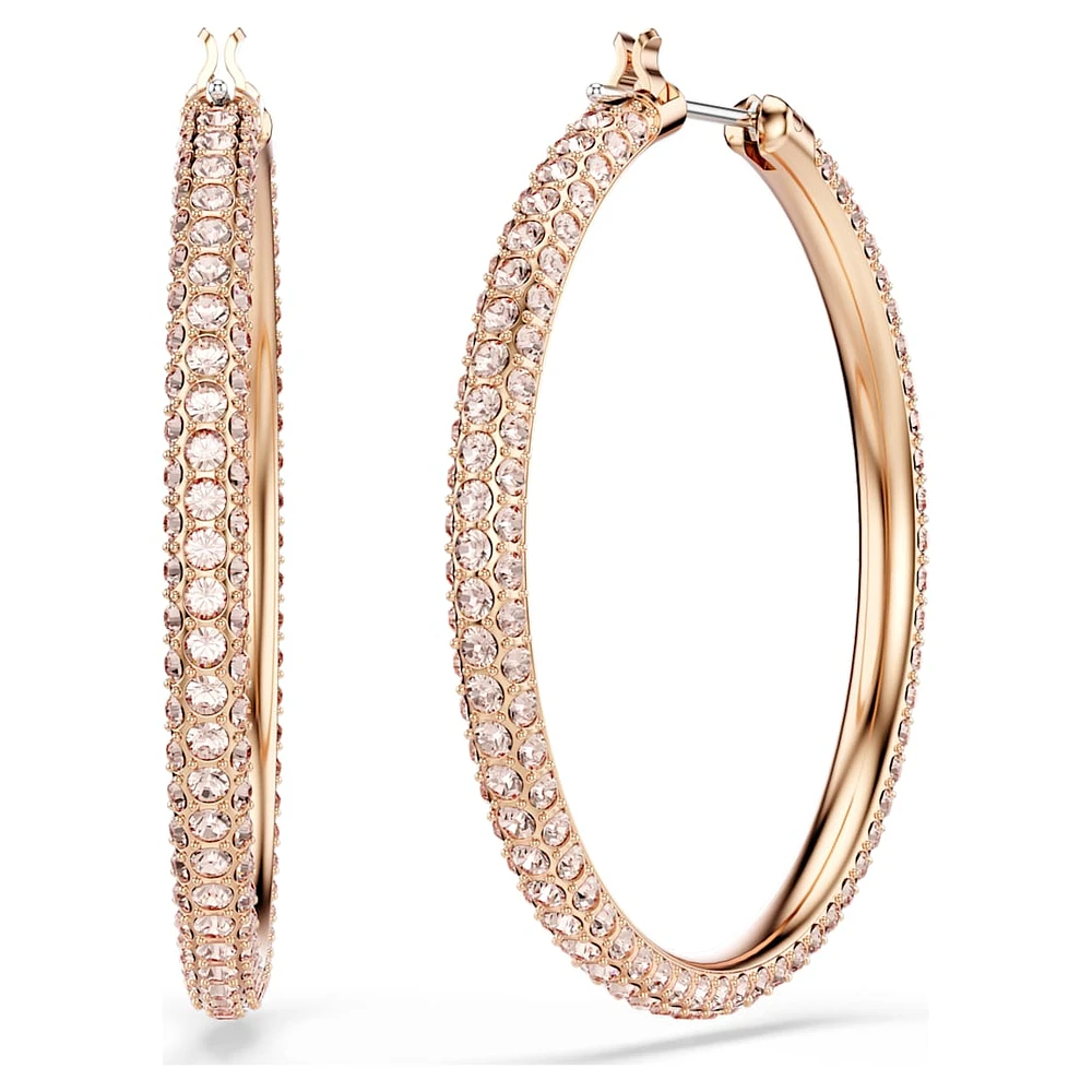Stone hoop earrings, Pavé, Large, White, Rose gold-tone plated by SWAROVSKI