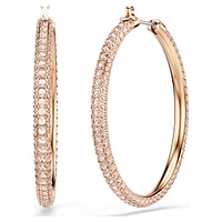 Stone hoop earrings, Pavé, Large, White, Rose gold-tone plated by SWAROVSKI