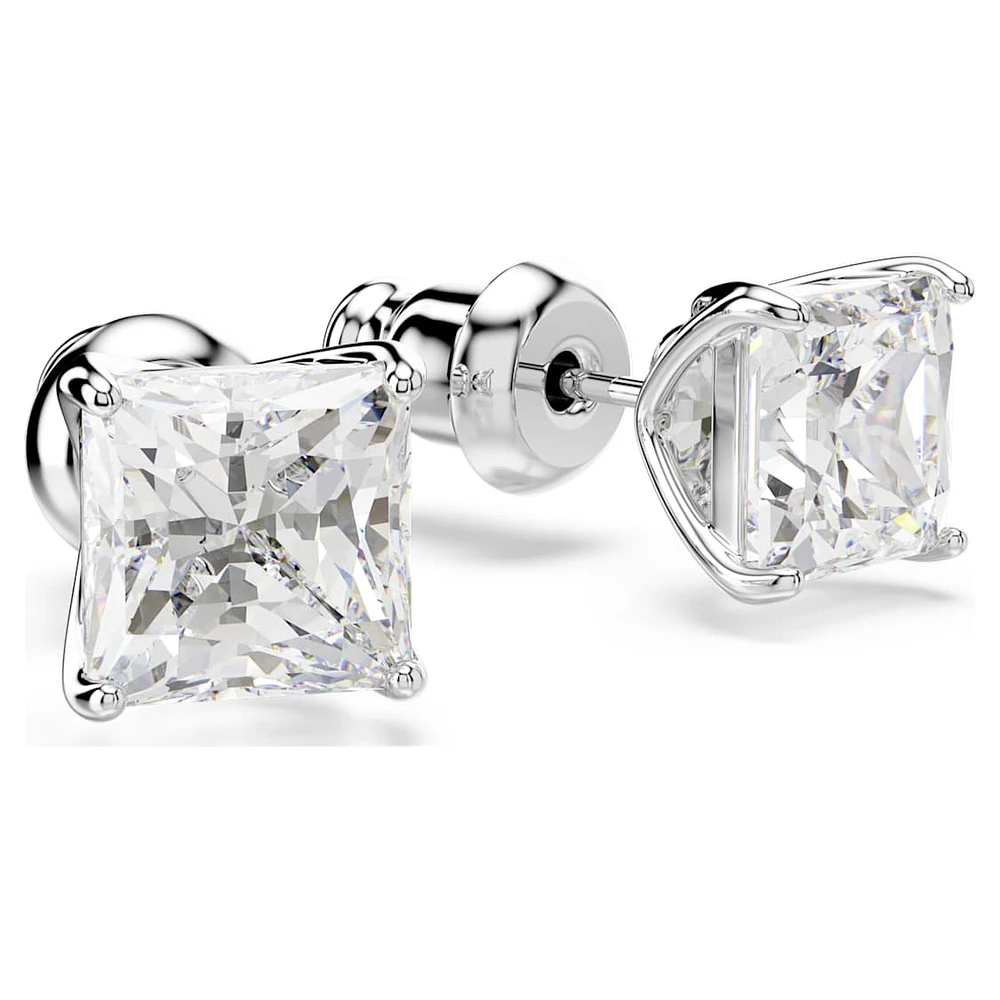 Attract stud earrings, Square cut, White, Rhodium plated by SWAROVSKI