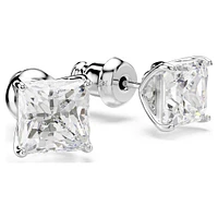 Attract stud earrings, Square cut, White, Rhodium plated by SWAROVSKI