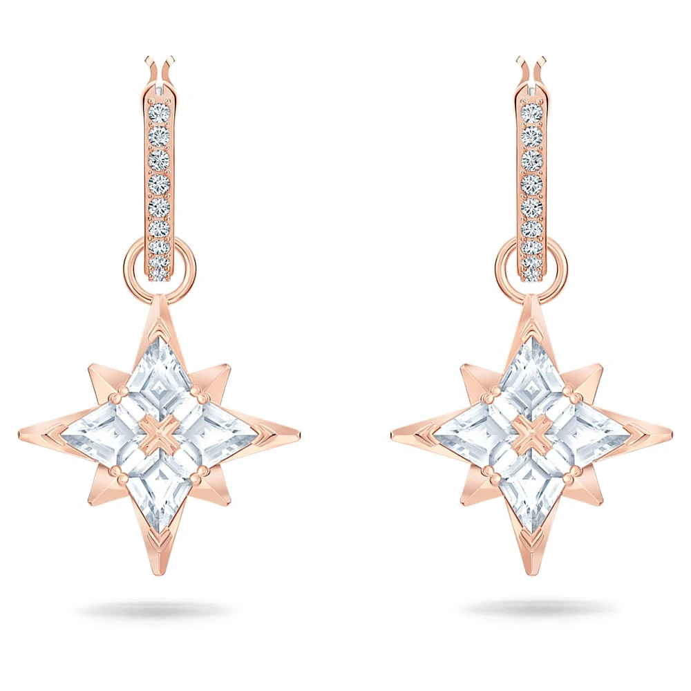 Swarovski Symbolic drop earrings, Star, White, Rose gold-tone plated by SWAROVSKI