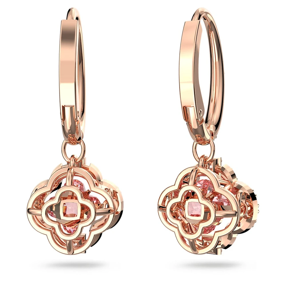 Una drop earrings, Clover, Pink, Rose gold-tone plated by SWAROVSKI