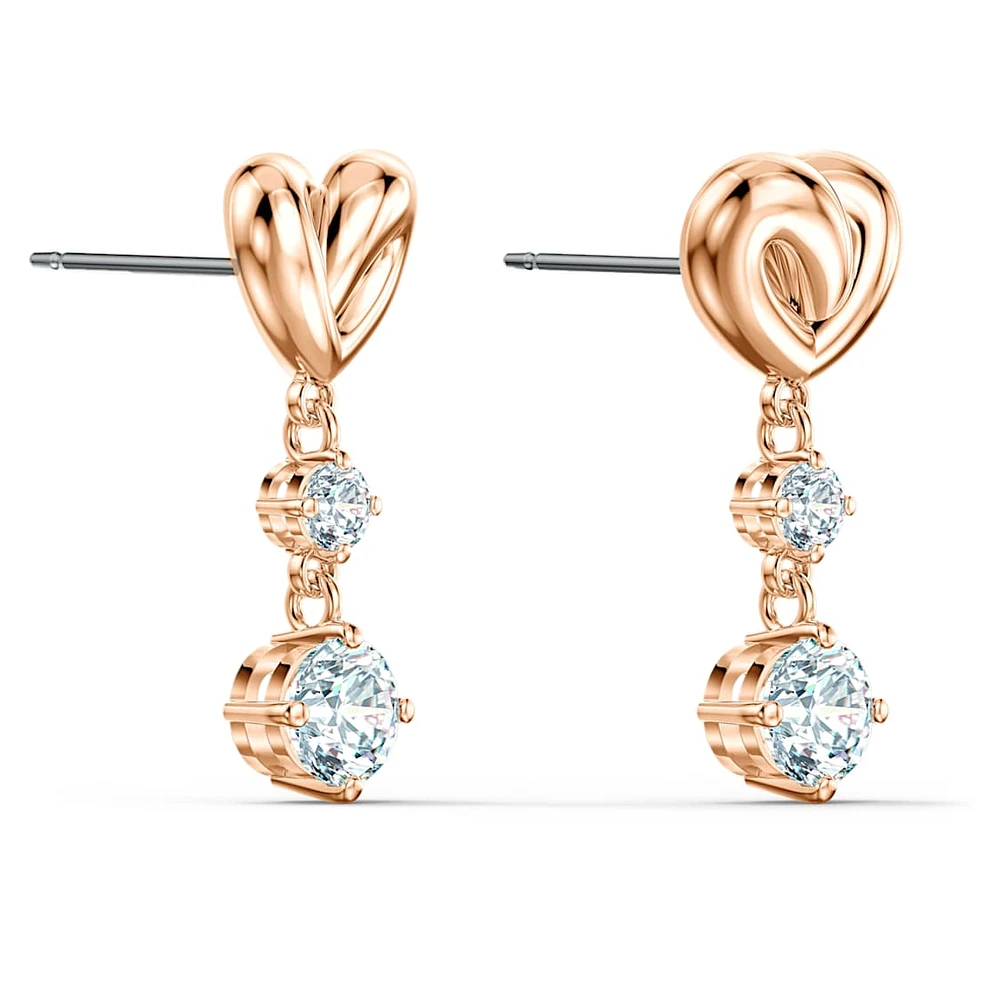 Lifelong Heart drop earrings, Heart, White, Rose gold-tone plated by SWAROVSKI