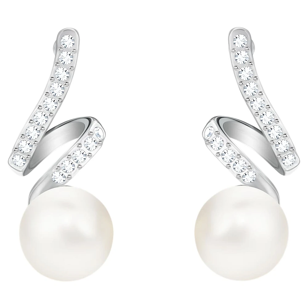 Gabriella drop earrings, White, Rhodium plated by SWAROVSKI