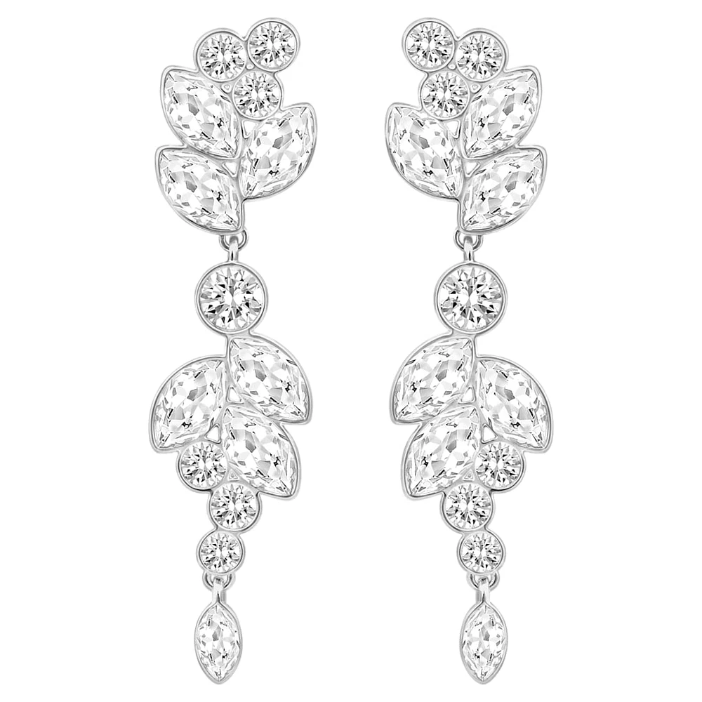 Diapason drop earrings, Mixed cuts, White, Rhodium plated by SWAROVSKI