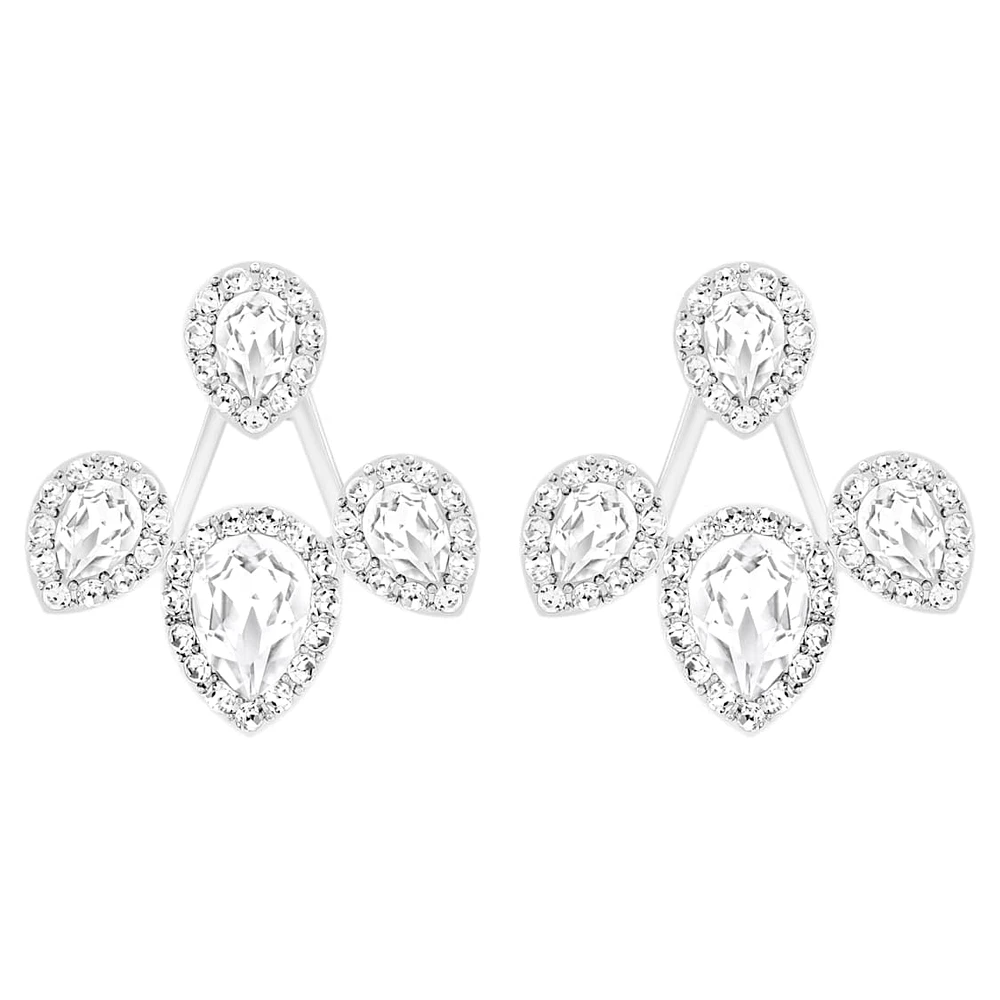 Latisha earring jackets, Pear cut, White, Rhodium plated by SWAROVSKI