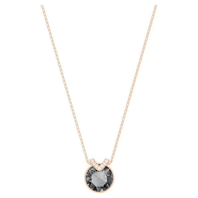 Swarovski Bella V pendant, Round cut, Grey, Rose gold-tone plated