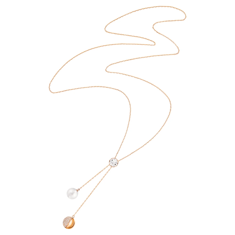 Forward Y necklace, White, Rose gold-tone plated by SWAROVSKI