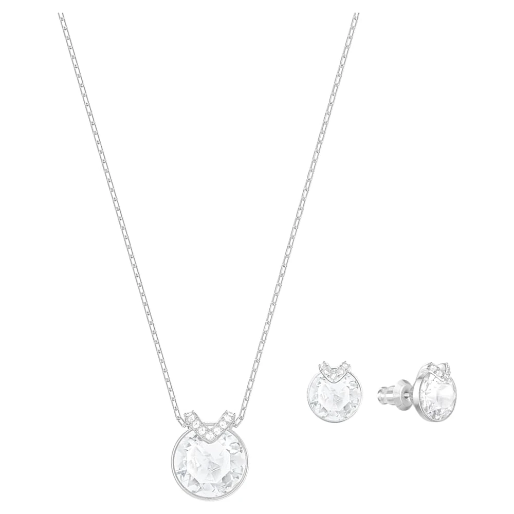 Bella V set, Round cut, White, Rhodium plated by SWAROVSKI