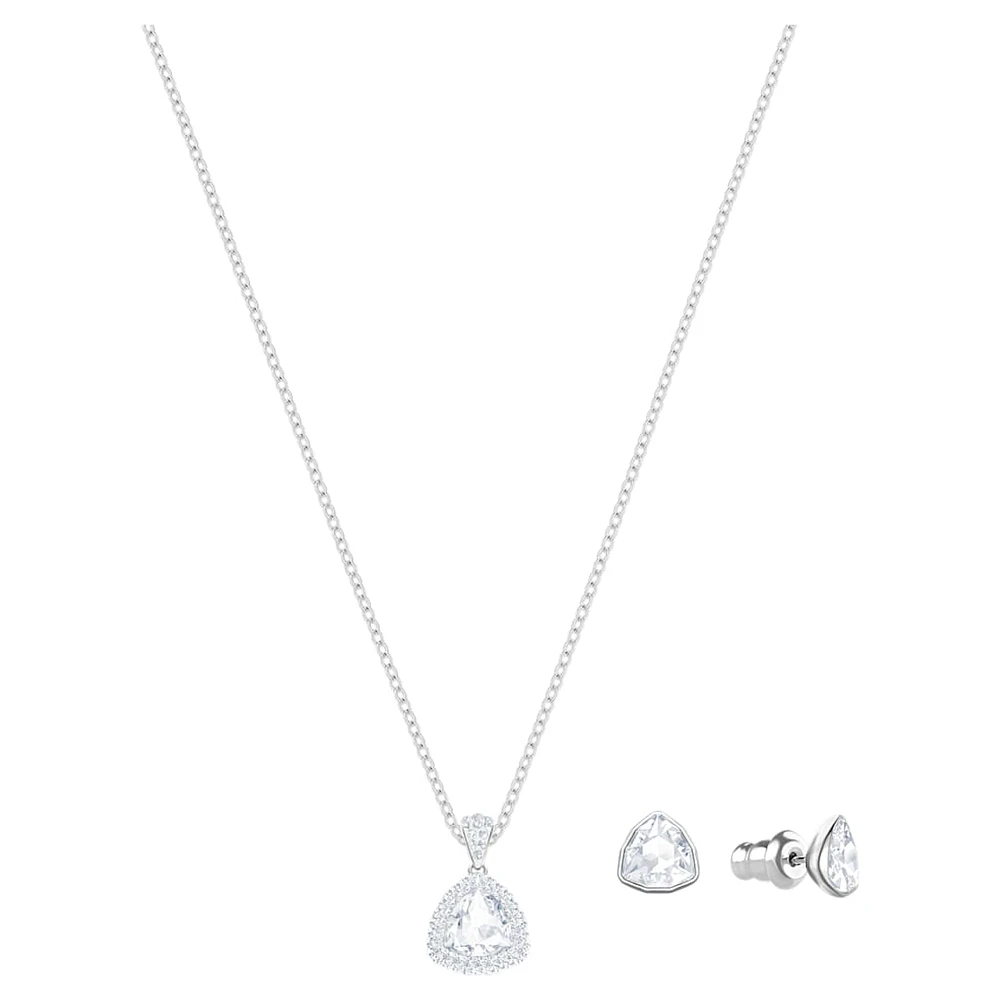Begin set, Trilliant cut, White, Rhodium plated by SWAROVSKI
