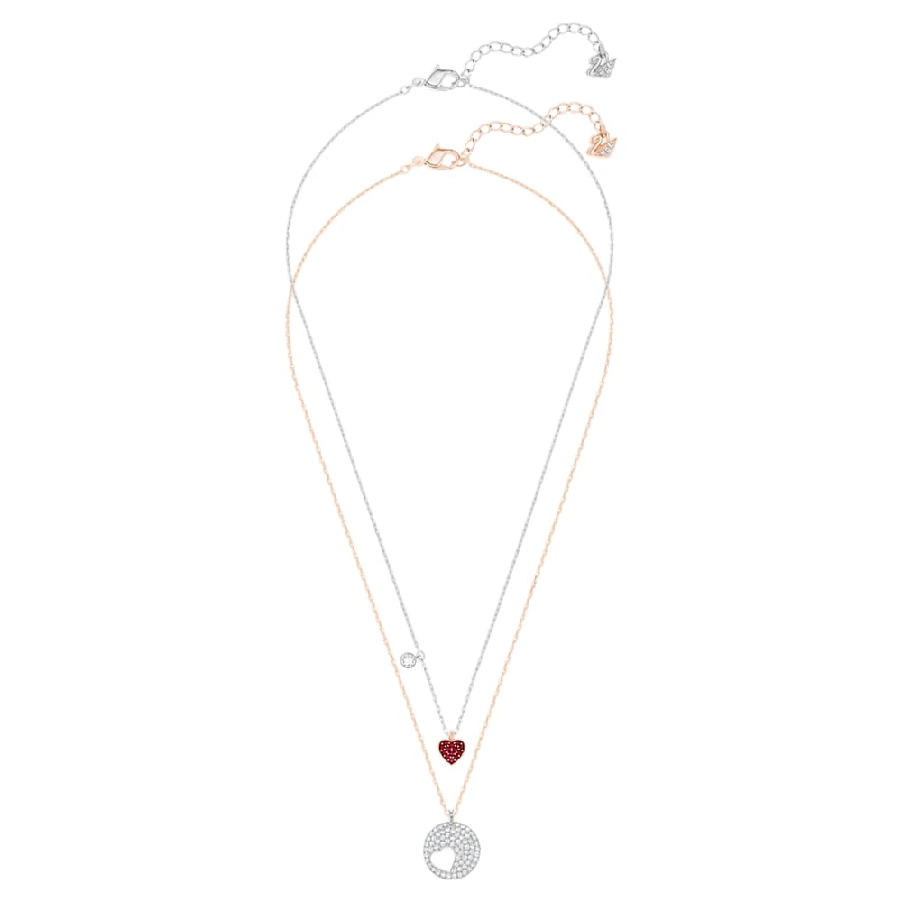 Crystal Wishes pendant, Set (2), Heart, Red, Mixed metal finish by SWAROVSKI