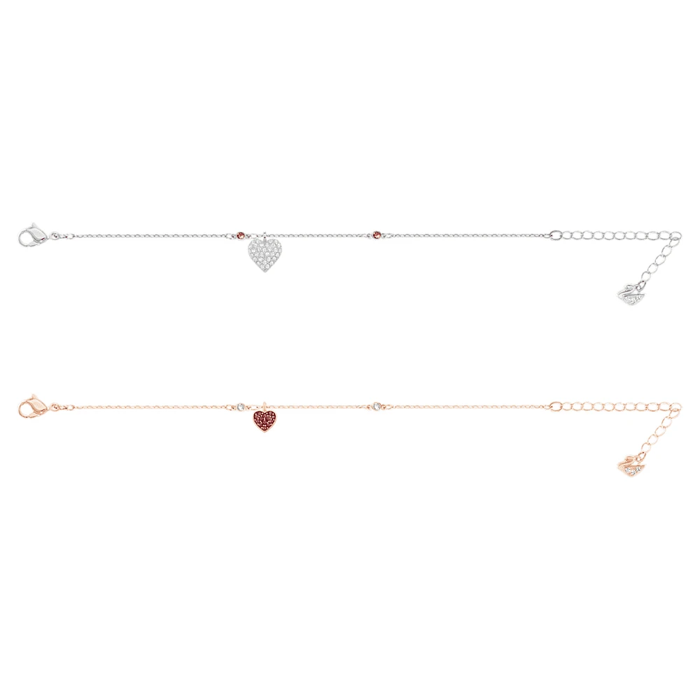 Crystal Wishes bracelet, Set (2), Heart, Red, Mixed metal finish by SWAROVSKI