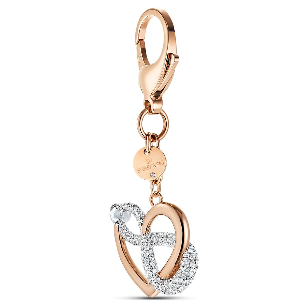 Infinite bag charm, Infinity and heart, White, Mixed metal finish by SWAROVSKI