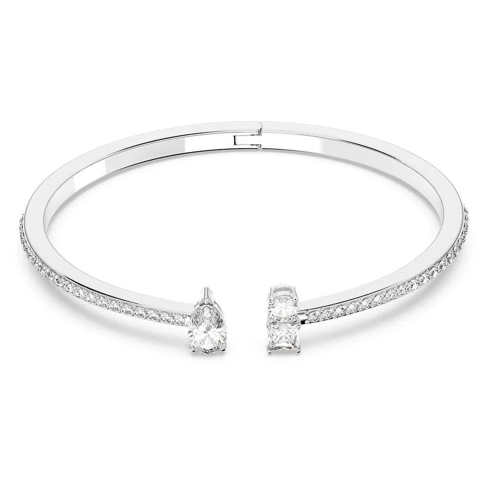Mesmera Attract cuff, Mixed cuts, White, Rhodium plated by SWAROVSKI