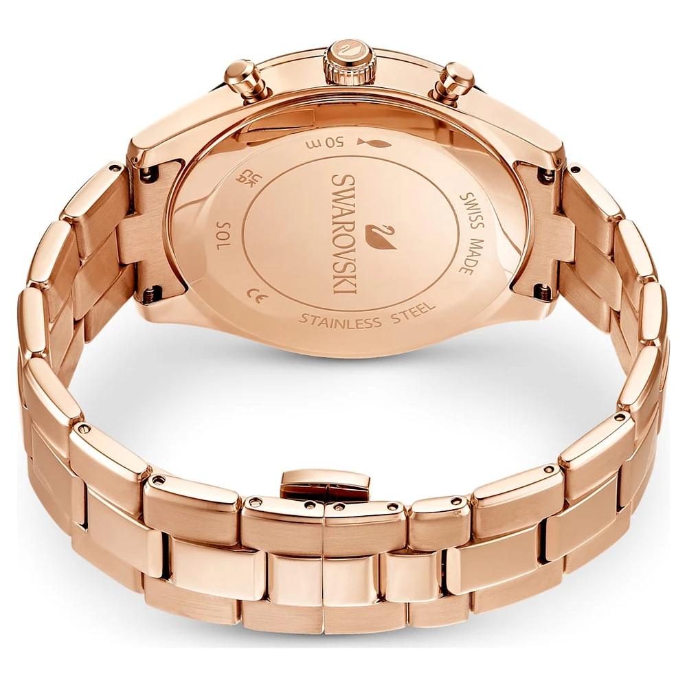 Octea lux sport watch, Swiss Made, Metal bracelet, Black, Rose gold-tone finish by SWAROVSKI
