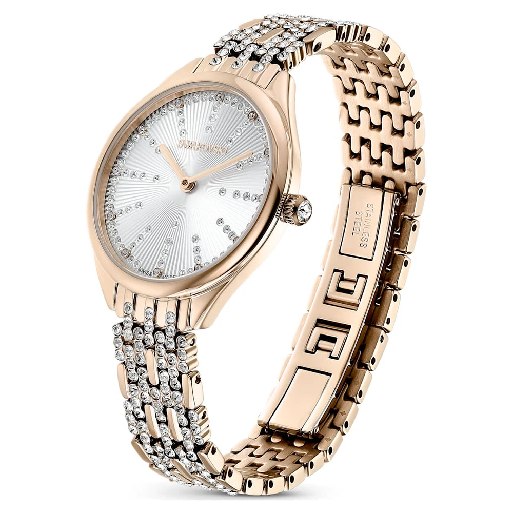 Attract watch, Swiss Made, Pavé, Crystal bracelet, Gold tone, Champagne gold-tone finish by SWAROVSKI