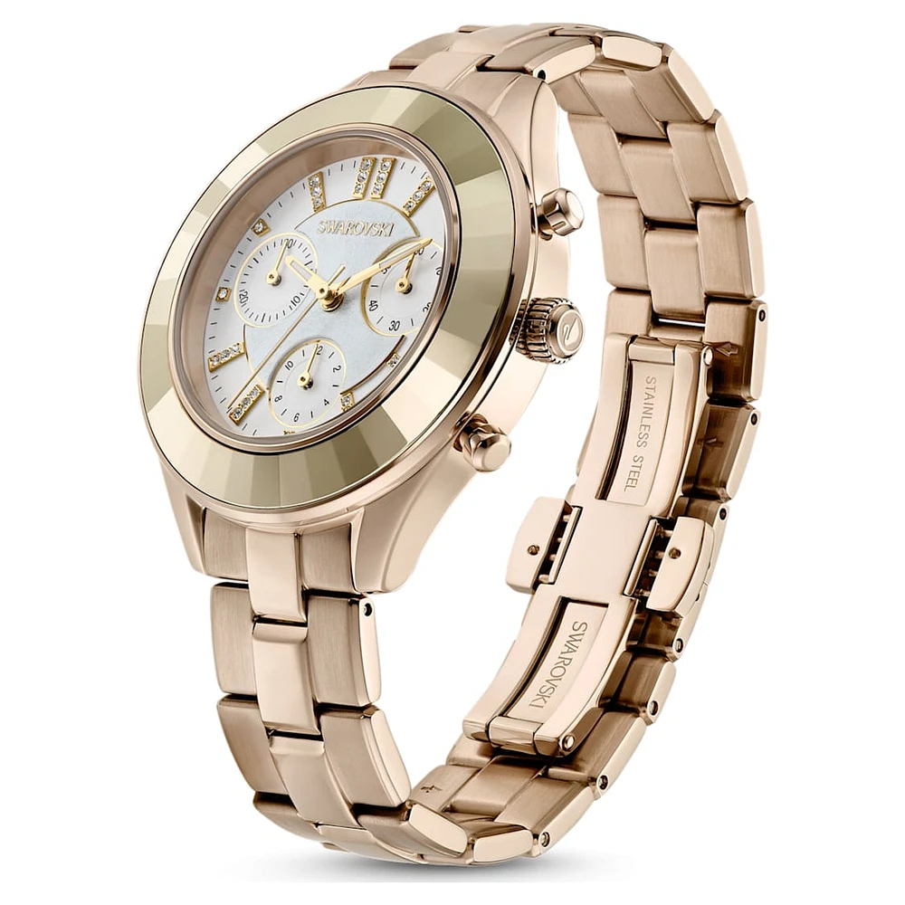 Octea lux sport watch, Swiss Made, Metal bracelet, Gold tone, Champagne gold-tone finish by SWAROVSKI