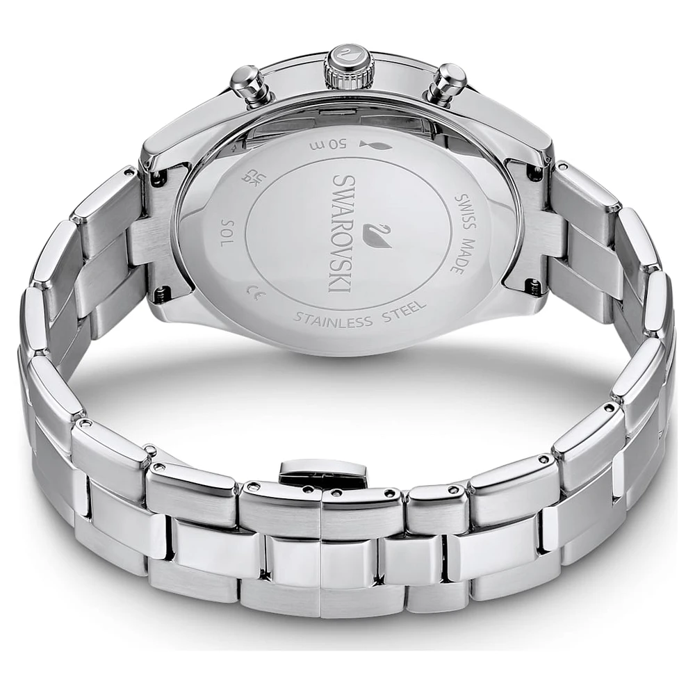 Octea lux sport watch, Swiss Made, Metal bracelet, Black, Stainless steel by SWAROVSKI