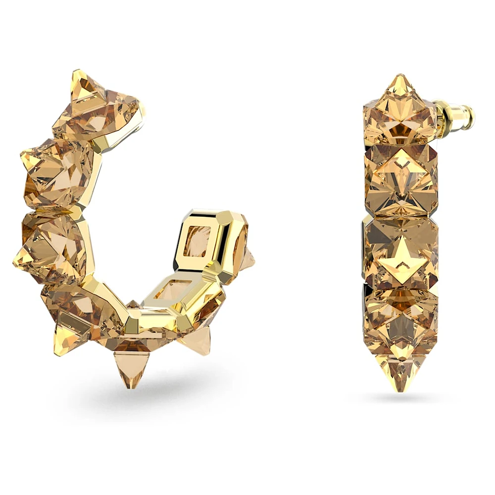 Matrix hoop earrings, Pyramid cut, Gold tone, Gold-tone plated by SWAROVSKI